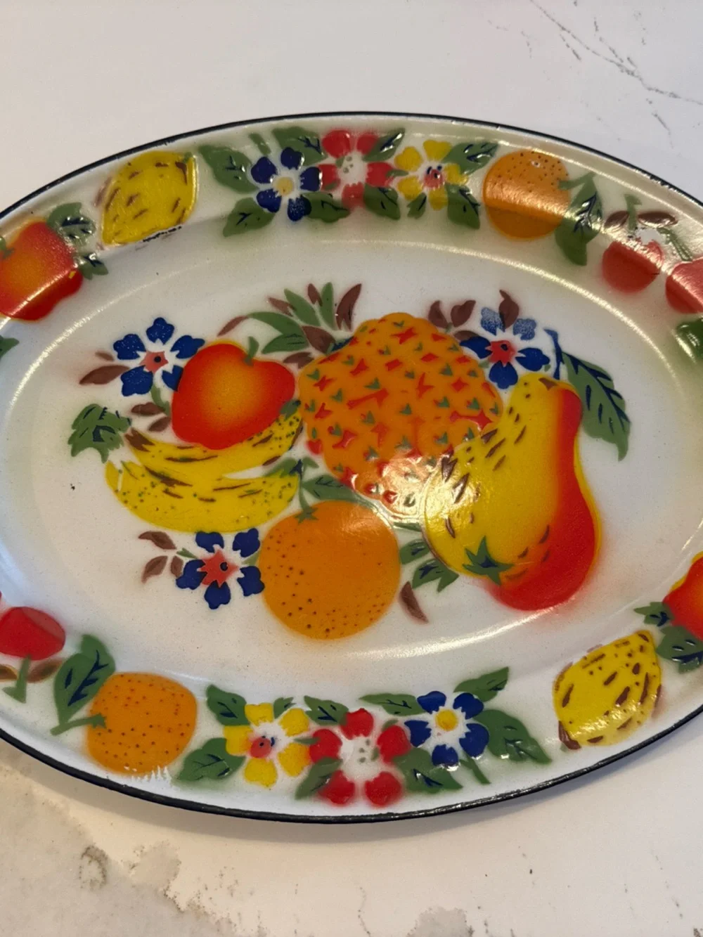 Vintage Fruit Pattern Platter - Bright Multi-Color, MCM, 50s, enamelware
